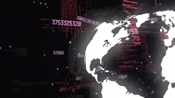Animation Globe Digital Screen Data Numbers Black Background Global Network — 图库视频影像