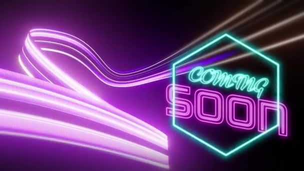 Animation Coming Soon Text Light Trails Black Background Retro Future — Stock Video