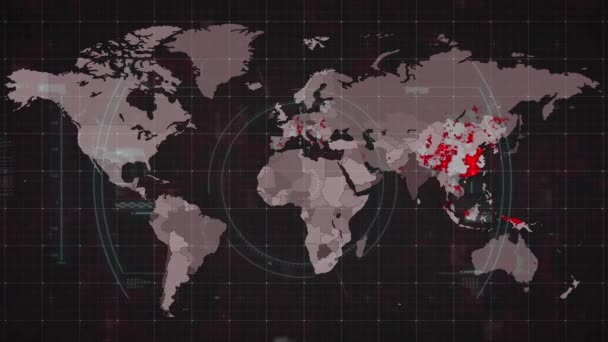 Animation Virus Cells World Map Global Pandemic Digital Interface Concept — 图库视频影像