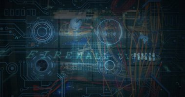 Sunucu odasında veri işleme resmi. küresel iş ve dijital arayüz kavramı dijital olarak oluşturulmuş görüntü.