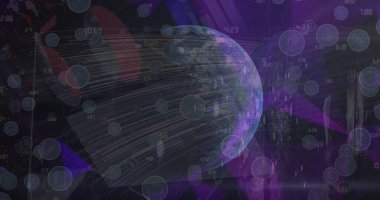 Dünya üzerindeki simgelerle bağlantı ağının resmi. Küresel bağlantılar, veri işleme ve dijital arayüz konsepti dijital olarak oluşturulmuş resim.