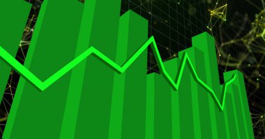 Siyah arkaplandaki bağlantı ağı üzerinden finansal veri işleme resmi. küresel teknoloji ve hesaplama kavramı dijital olarak oluşturulmuş görüntü.