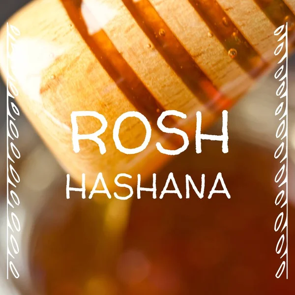 Composition Rosh Hashana Text Honey Shapes Global Ecology Food Concept — 图库照片