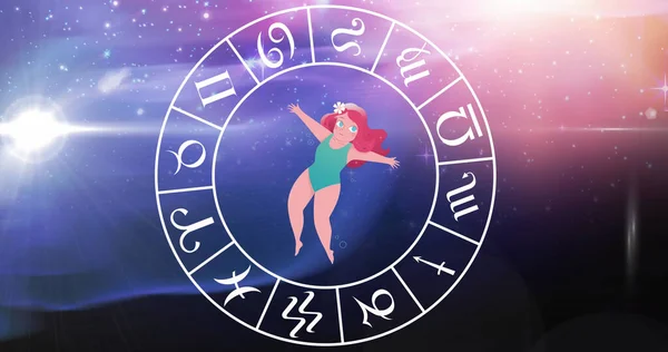 Image Star Sign Horoscope Wheel Spinning Stars Blue Purple Background — Φωτογραφία Αρχείου