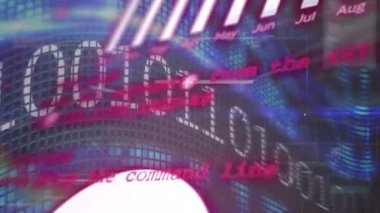 Siyah arkaplanda veri işleme üzerine grafik animasyonu. Küresel teknoloji, bilgisayar ve dijital arayüz kavramı dijital olarak oluşturulmuş video.