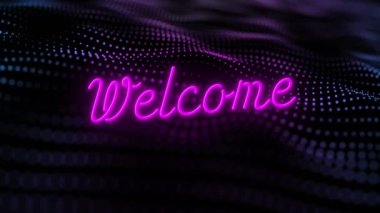 Hoş geldin mesajı ve siyah arkaplan üzerindeki noktaların animasyonu. Geçmişe dönük gelecek ve dijital arayüz kavramı dijital olarak oluşturulmuş video.