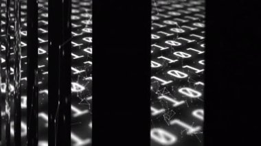 Siyah arkaplanda veri işleme ve şekillerin animasyonu. küresel iş ve dijital arayüz kavramı dijital olarak oluşturulmuş video.