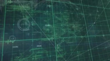 Mavi arkaplanda veri işleme animasyonu. küresel iş ve dijital arayüz kavramı dijital olarak oluşturulmuş video.