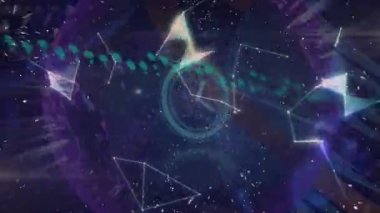 Mavi arkaplanda veri işleme animasyonu. küresel iş ve dijital arayüz kavramı dijital olarak oluşturulmuş video.