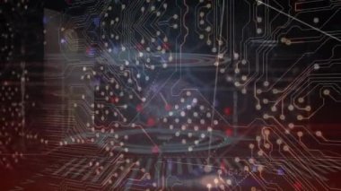 Bilgisayar devresi ve veri işleme üzerindeki DNA iplikçiklerinin animasyonu. Küresel teknoloji, bilgisayar ve dijital arayüz kavramı dijital olarak oluşturulmuş video.