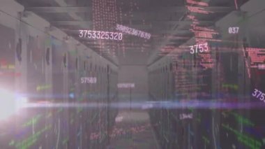 Sunucu odasında veri işleme animasyonu. küresel iş ve dijital arayüz kavramı dijital olarak oluşturulmuş video.