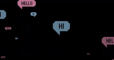 Animation of falling hello text over pink globe on dark background. World hello day concept digitally generated video.