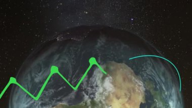 Grafik üzerinde veri işleme animasyonu. Küresel iş, bilgisayar ve dijital arayüz kavramı dijital olarak oluşturulmuş video.