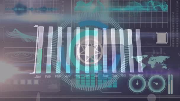 Animação Varredura Escopo Sobre Processamento Dados Fundo Preto Conceito Tecnologia — Vídeo de Stock