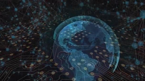 Animation Brain Integrated Circuit Globe Black Background Human Biology Mind — Vídeo de Stock