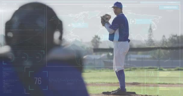 Animation Data Processing Caucasian Female Baseball Player Global Sport Digital — Stockvideo