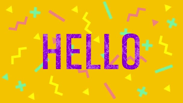 Animation Hello Text Shapes Orange Background World Hello Day Concept — Stock Video