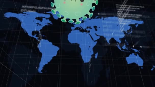 Animace Virových Buněk Celé Mapě Světa Globální Koncepce Pandemického Digitálního — Stock video