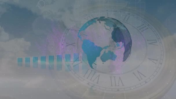 Animation Nft Text Globe Moving Clock White Background Global Technology — Video