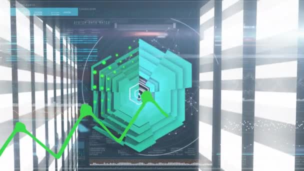 Animation Graph Globe Connections Black Background Global Network Data Processing — Vídeo de stock