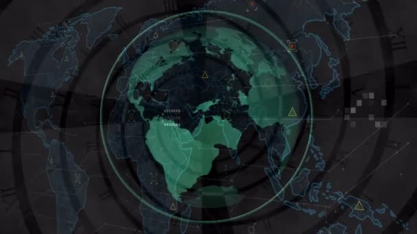 Animation Globe World Map Clock Black Background Global Technology Digital — ストック動画