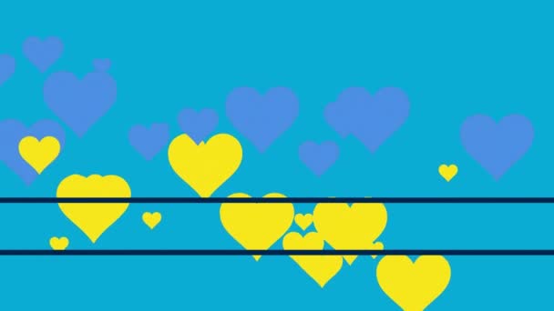 Animation Blue Yellow Hearts Together Stand Blue Background Solidarity Ukraine — Vídeo de Stock