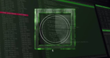 Yeşil arkaplan üzerinden tarama ve veri işleme görüntüsü. küresel veri işleme, bağlantılar ve dijital arayüz konsepti dijital olarak oluşturulmuş resim.