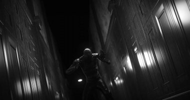 Karanlık tüneldeki canavar gibi sersemlemiş bir insan görüntüsü. Korku, korku, resim oyunları ve dijital olarak üretilen bilim kurgu konsepti.