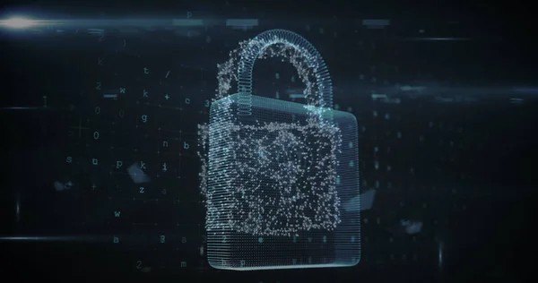 Image of numbers and online security padlock. global internet security, data processing, connections and digital interface concept digitally generated image.