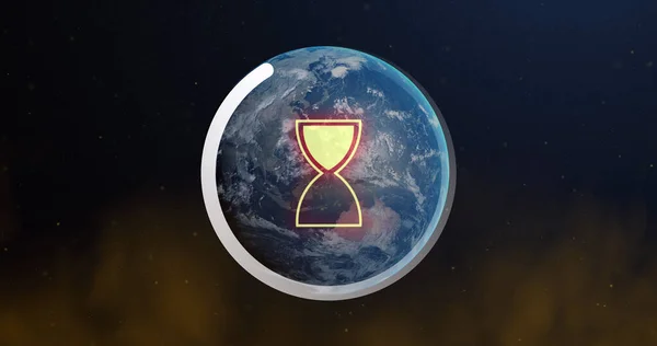 Bild Einer Sanduhr Und Eines Kreissymbols Über Dem Globus Globale — Stockfoto