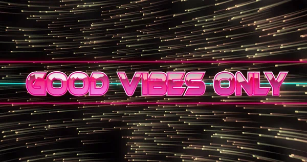 Image of good vibes only text over light trails on black background. social media and communication interface concept digitally generated image.