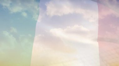 Stadyumdaki çeşitli erkek oyunculara karşı Hungary bayrağı animasyonu. Ulusal spor, maç ve vatanseverlik kavramı dijital olarak üretilen video.