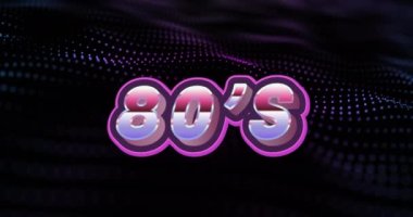 Siyah arkaplan üzerinde 80 'lerin metin ve noktalarının animasyonu. Geçmişe dönük gelecek ve dijital arayüz kavramı dijital olarak oluşturulmuş video.