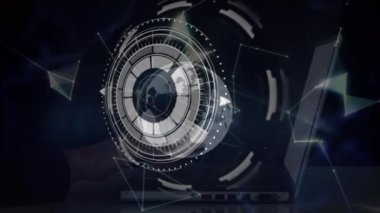 Veri işleme ve küre üzerindeki taramaların animasyonu. Küresel teknoloji, bilgisayar ve dijital arayüz kavramı dijital olarak oluşturulmuş video.