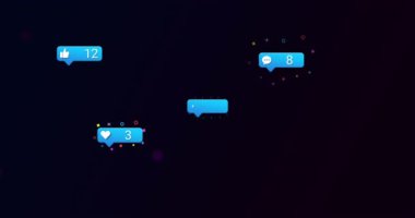 Siyah arkaplan üzerinde medya simgeleri ve şekillerinin canlandırılması. Sosyal medya ve dijital arayüz kavramı dijital olarak oluşturulmuş video.