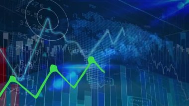 Mavi arkaplanda veri işleme animasyonu. küresel iş ve dijital arayüz kavramı dijital olarak oluşturulmuş video.