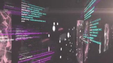 Kahverengi uzayda veri işleme, küre, şekil ve ışıkların animasyonu. Ağ, bağlantılar, veri işleme ve teknoloji konsepti dijital olarak oluşturulmuş video.