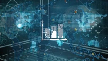 Veri işleme üzerine dünya haritasının animasyonu. küresel iş ve dijital arayüz kavramı dijital olarak oluşturulmuş video.