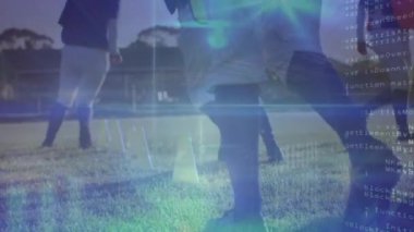 Animation of data processing over diverse female baseball players. Global sport and digital interface concept digitally generated video.