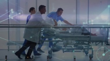 Çeşitli doktor grupları arasındaki bağlantı ağının animasyonları. Küresel tıp, teknoloji, veri işleme ve dijital arayüz kavramı dijital olarak oluşturulmuş video.