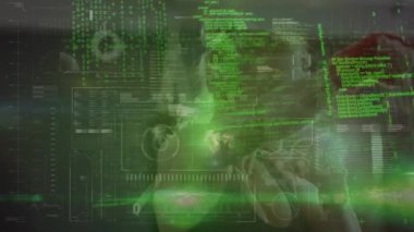 Kafkas kadın boksu üzerine veri işleme animasyonu. Küresel spor, bilgisayar ve dijital arayüz kavramı dijital olarak oluşturulmuş video.