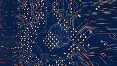 Mavi arkaplanda veri işleme animasyonu. küresel iş ve dijital arayüz kavramı dijital olarak oluşturulmuş video.