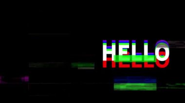 Koyu arkaplanda hareket eden şekiller üzerine merhaba mesajı animasyonu. Dünya merhaba günü konsepti dijital olarak oluşturulmuş video.