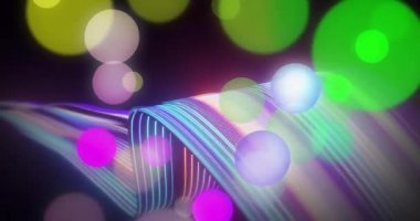 Siyah arkaplandaki ışık yollarının üzerindeki noktaların animasyonu. Soyut arkaplan ve dijital arayüz kavramı dijital olarak oluşturulmuş video.