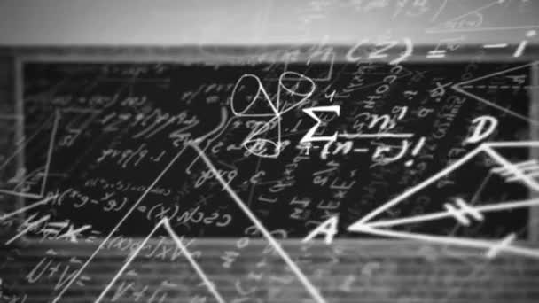 Animation Math Formulas Graphs Blackboard Global Math Science Education Concept — Vídeo de stock