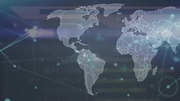 Animacja Sieci Połączeń Poprzez Przetwarzanie Danych Mapy Świata Koncepcja Globalnego — Wideo stockowe
