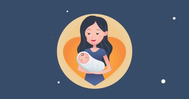 Animatie Van Blanke Moeder Met Baby Marine Achtergrond Met Harten — Stockvideo