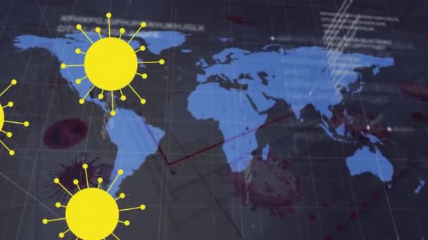 Animation Virus Cells World Map Global Pandemic Digital Interface Concept — Stockvideo