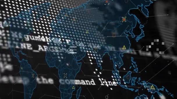 Анімація Обробки Даних Картою Світу Чорному Тлі Глобальна Технологія Концепція — стокове відео