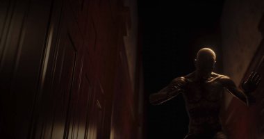 Image of human like monster in dark tunnel being stunned. Horror, fright, image games and science fiction concept digitally generated image.